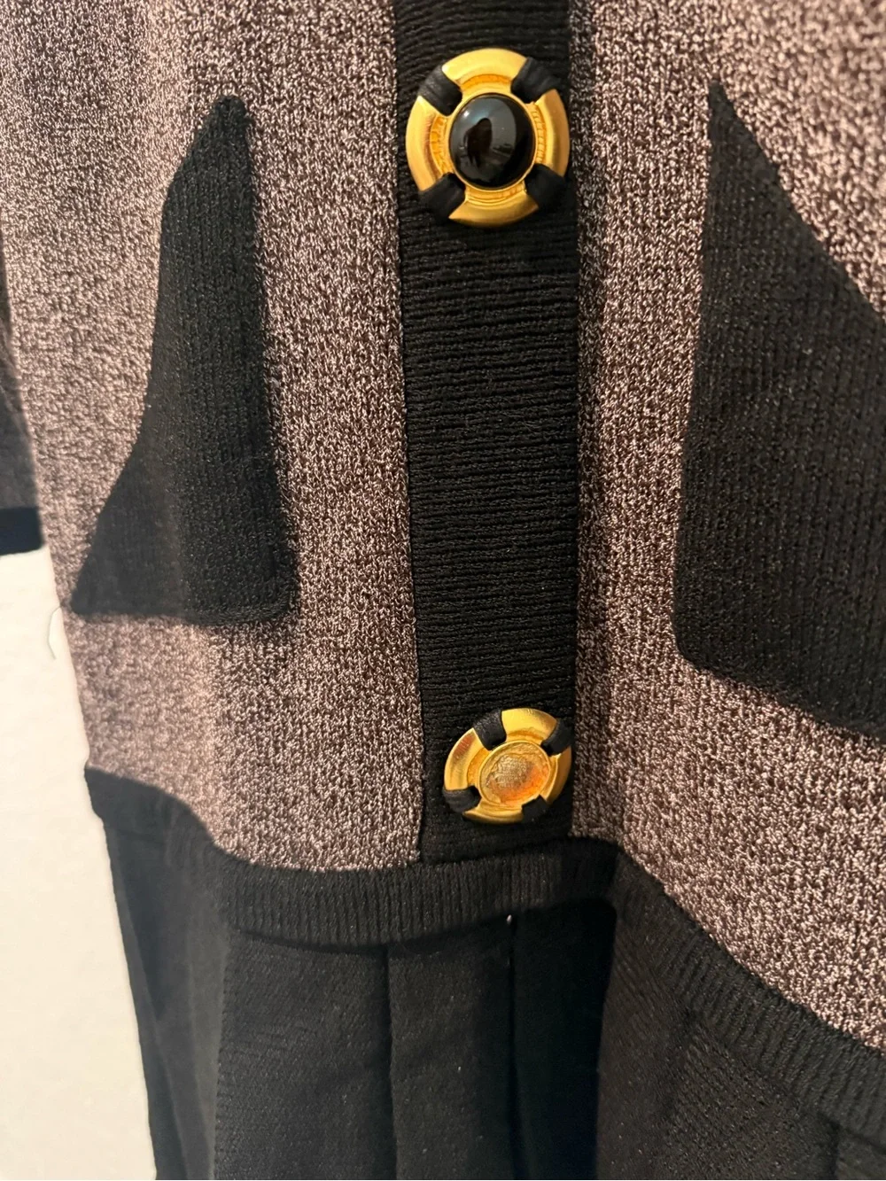Vintage Saks Fifth Avenue Gray and Black Knit Dress with Gold Buttons - Picture 2 of 5